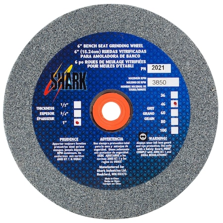 Shark Industries 6-in. x 1-in. x 1-in. Bench Seat Grinding Wheel 46 Grit, Aluminum Oxide 2021